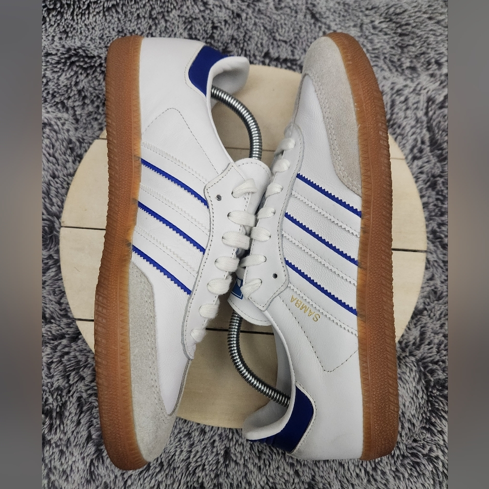 Adidas Samba Flat White Lucid Blue Shoes Men's Size 9.5 - Picture 6 of 9